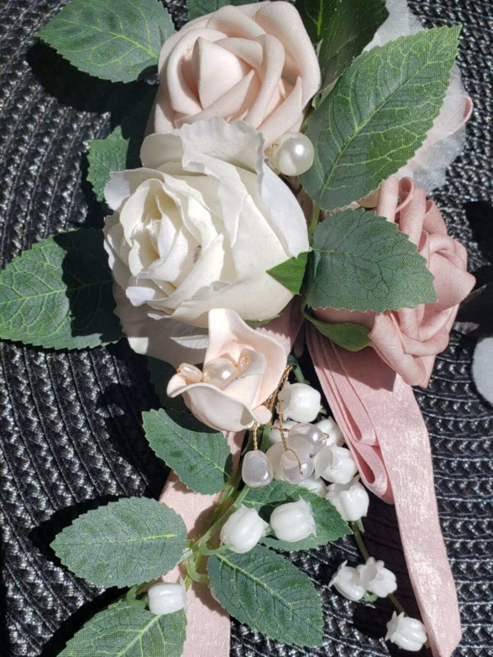 Wedding Corsage and Boutonniere Set Colors Pale Pink, White and Mauve